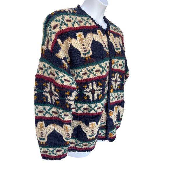Express Tricot Vintage Chunky Handknit Wool Cardigan with Wood Buttons size M/L - Picture 5 of 13